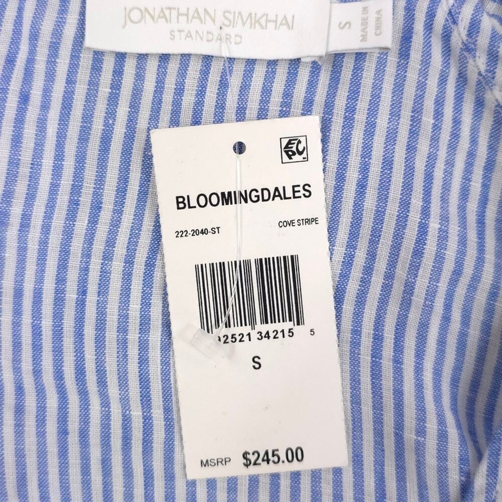 Jonathan Simkhai Puff Sleeve Linen Wrap Shirt Cove Stripe - Picture 7 of 9